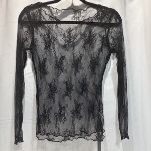 Y2K 90s Womens Top Sheer Black Lace Floral Small Whimsigoth Fairy Boho Layer